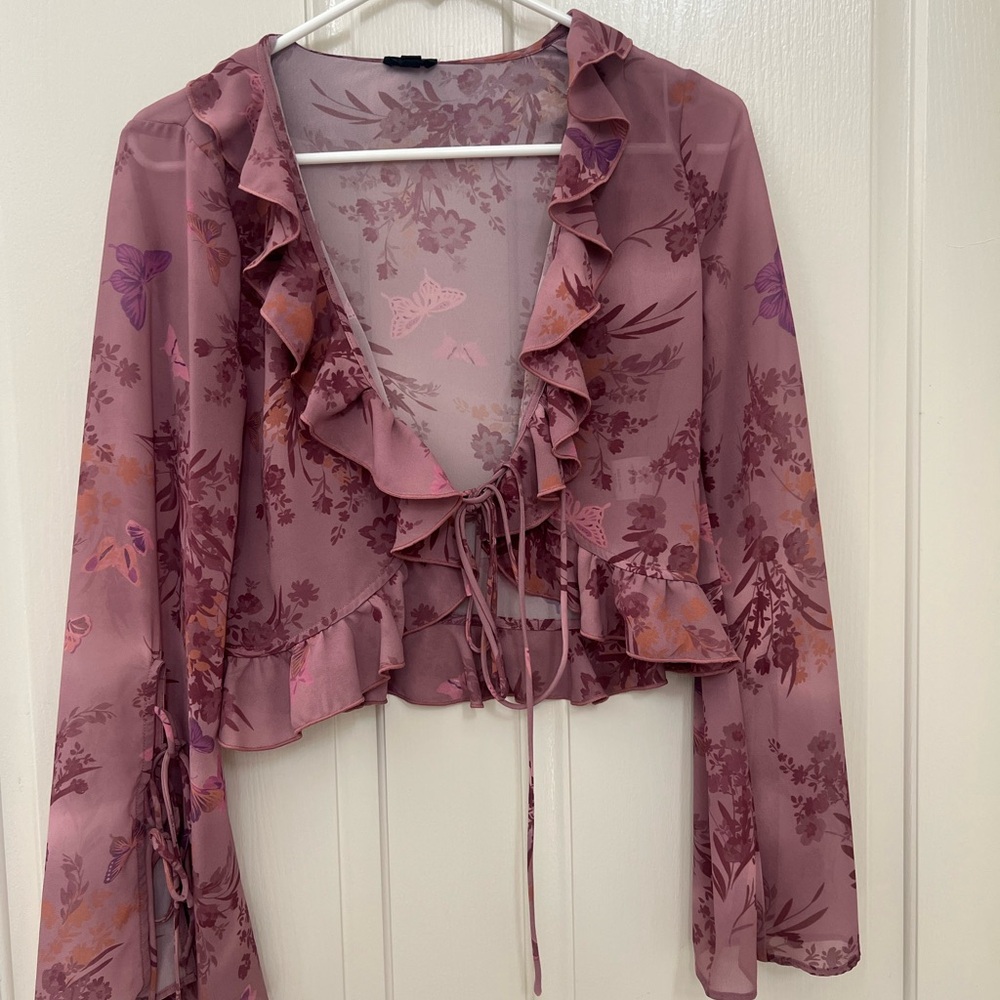 NBD Floral Ruffle Blouse - Mauve